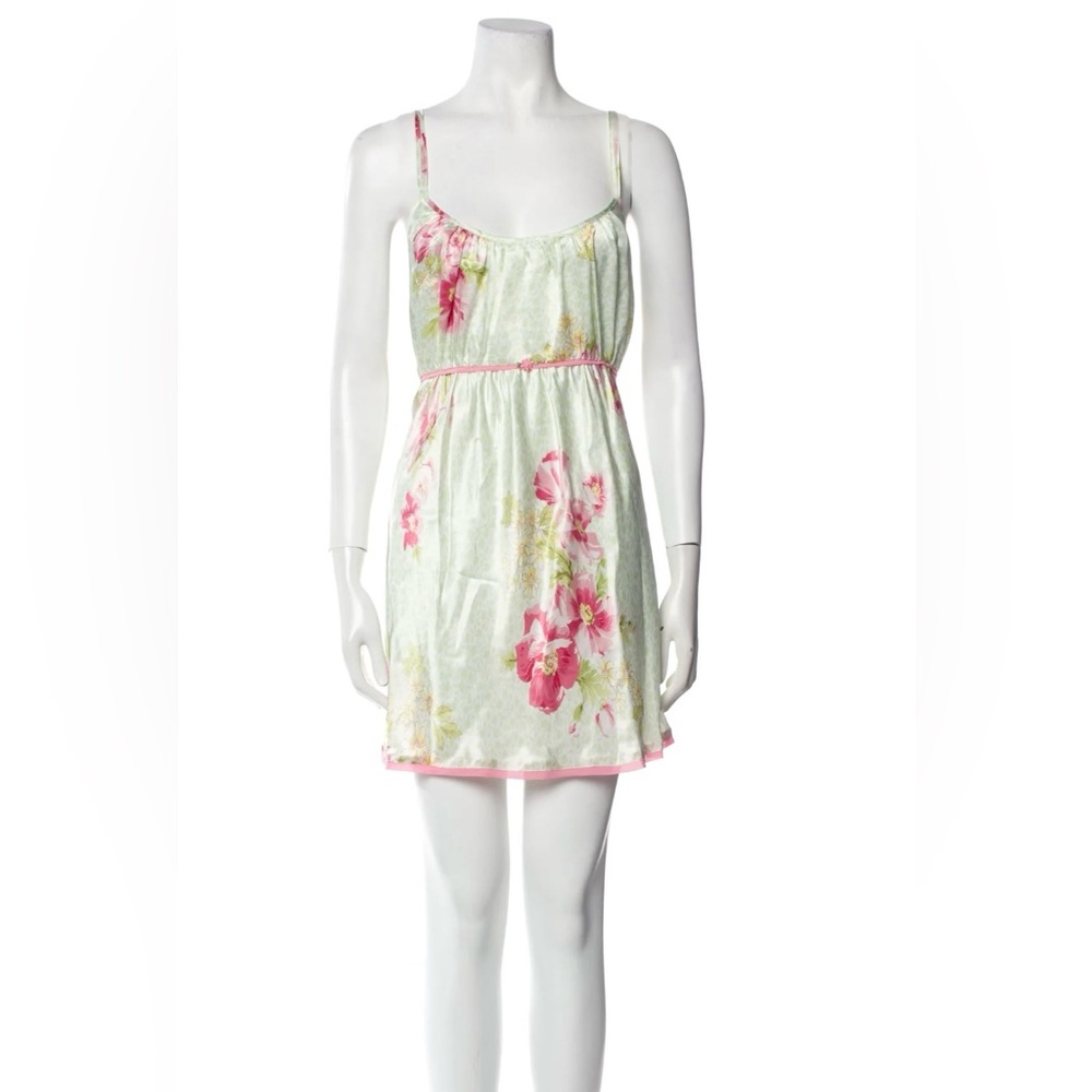 Oscar De La Renta SilkyFloral Print Chemise with Pink Accents. In EUC. Size L - Picture 2 of 9